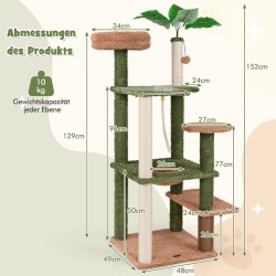 Vihreä kissapuu sisalraapimistolpilla ja tekokasveilla
