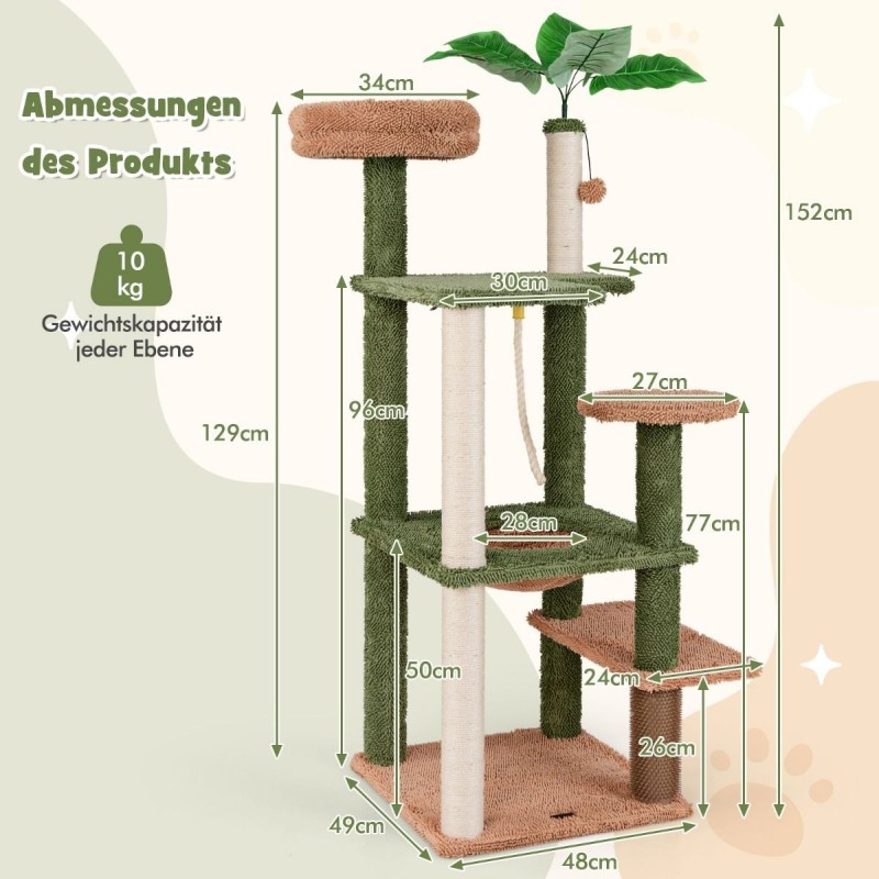 Vihreä kissapuu sisalraapimistolpilla ja tekokasveilla