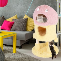 Hassutteleva hirviöteemainen kissatorni kahdella kondolla keltainen