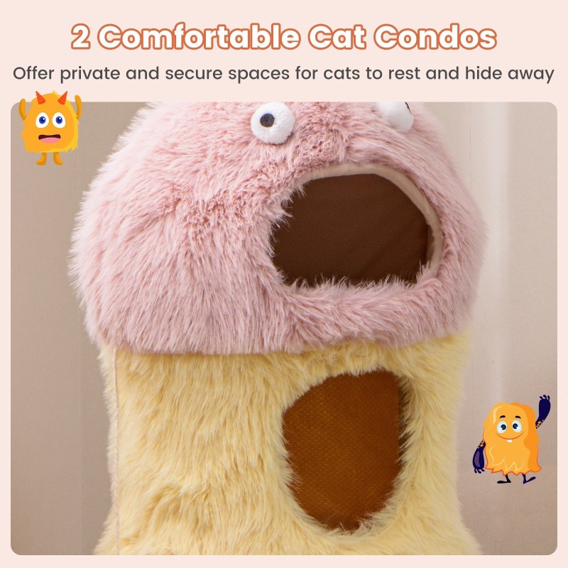 Hassutteleva hirviöteemainen kissatorni kahdella kondolla keltainen