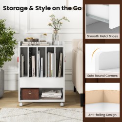 Pyörillä liikkuva levysoitinteline laatikolla ja koukulla - valkoinen