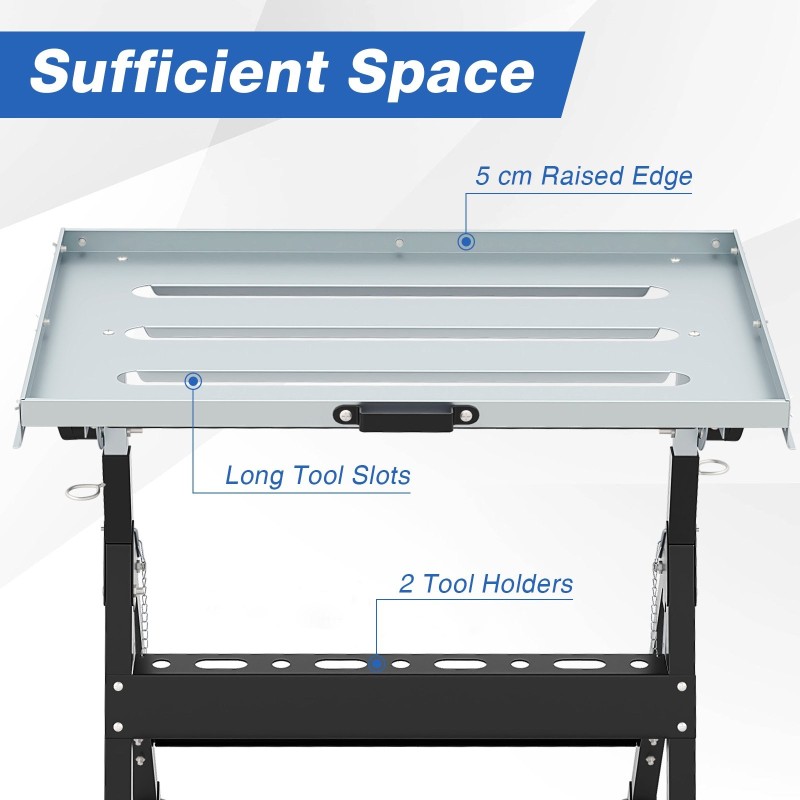 Taitettava hitsauspöytä 76x51 cm, musta, 180 kg kantavuus