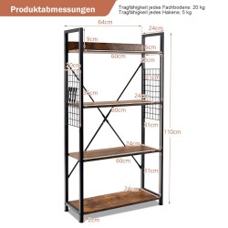 Teollinen 4-tasoinen kirjahylly kaatumissuojalla, väri kahvi Teollinen 4-tasoinen kirjahylly kaatumissuojalla, väri kahvi