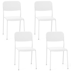 Valkoinen 4-osainen pinottava ruokapöydän tuolisetti metallijaloilla