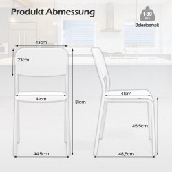 Valkoinen 4-osainen pinottava ruokapöydän tuolisetti metallijaloilla