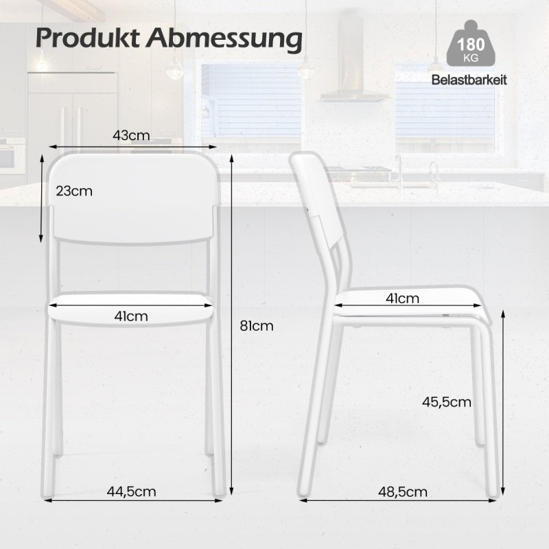 Valkoinen 4-osainen pinottava ruokapöydän tuolisetti metallijaloilla