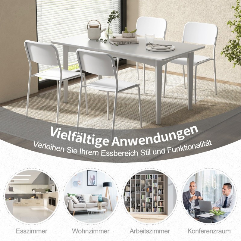 Valkoinen 4-osainen pinottava ruokapöydän tuolisetti metallijaloilla