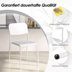 Valkoinen 4-osainen pinottava ruokapöydän tuolisetti metallijaloilla