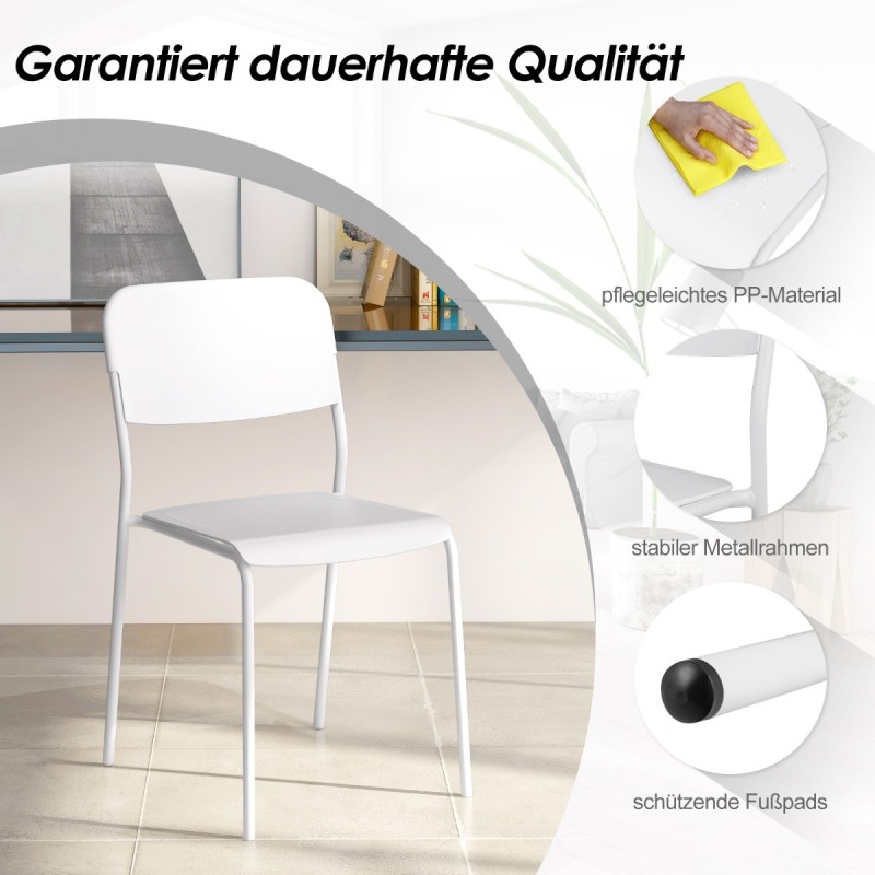 Valkoinen 4-osainen pinottava ruokapöydän tuolisetti metallijaloilla