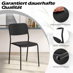 Neljän mustan pinottavan ruokatuolin setti metallijaloilla