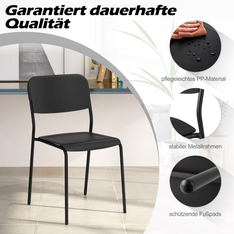 Neljän mustan pinottavan ruokatuolin setti metallijaloilla