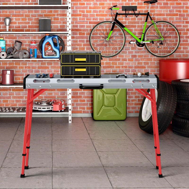 Säädettävä punainen hitsauspöytä 42"x21" galvanoitu metallipinta