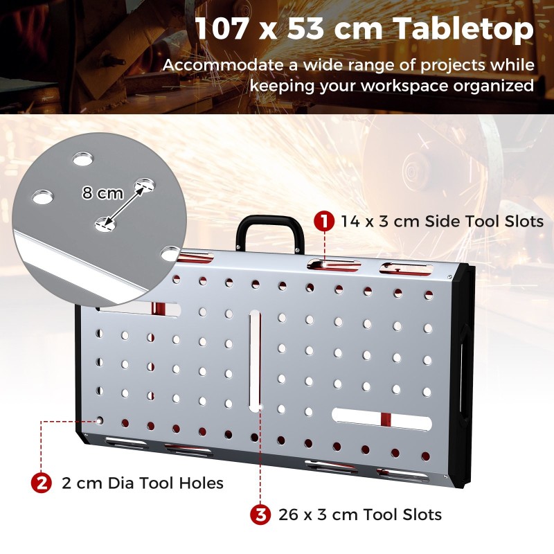 Säädettävä punainen hitsauspöytä 42"x21" galvanoitu metallipinta