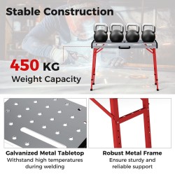 Säädettävä punainen hitsauspöytä 42"x21" galvanoitu metallipinta
