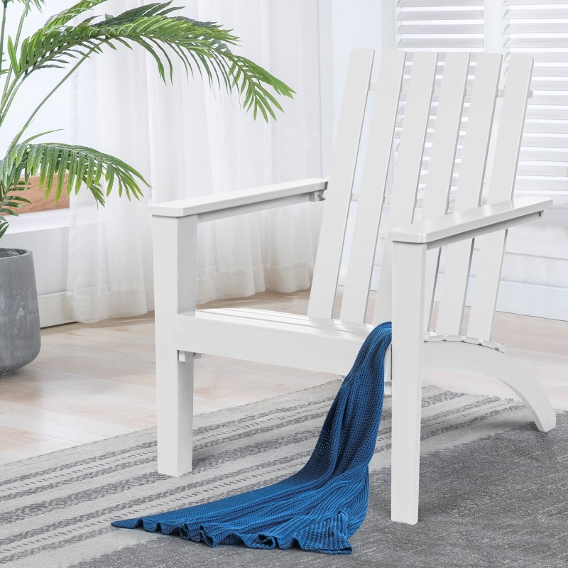 Valkoinen ergonominen Adirondack-tuoli akaasiapuusta, 160 kg kantavuus