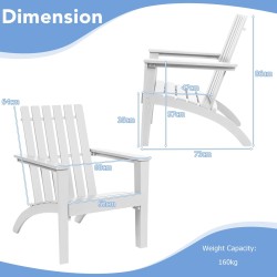 Valkoinen ergonominen Adirondack-tuoli akaasiapuusta, 160 kg kantavuus