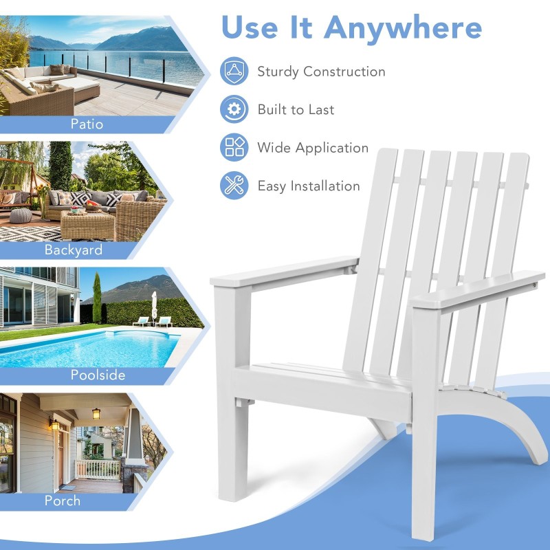 Valkoinen ergonominen Adirondack-tuoli akaasiapuusta, 160 kg kantavuus