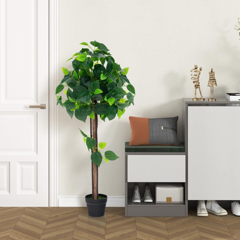 Keinotekoinen hortensiapuu vihreillä realistisilla lehdillä ruukussa