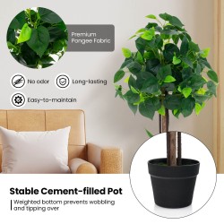 Keinotekoinen hortensiapuu vihreillä realistisilla lehdillä ruukussa