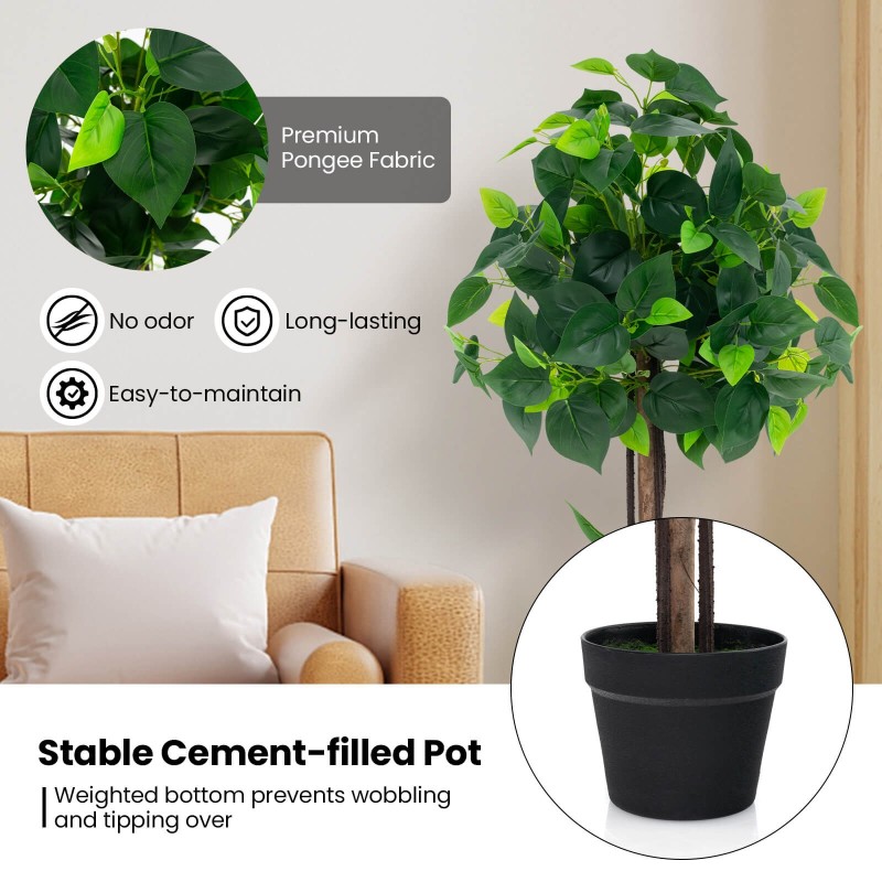 Keinotekoinen hortensiapuu vihreillä realistisilla lehdillä ruukussa