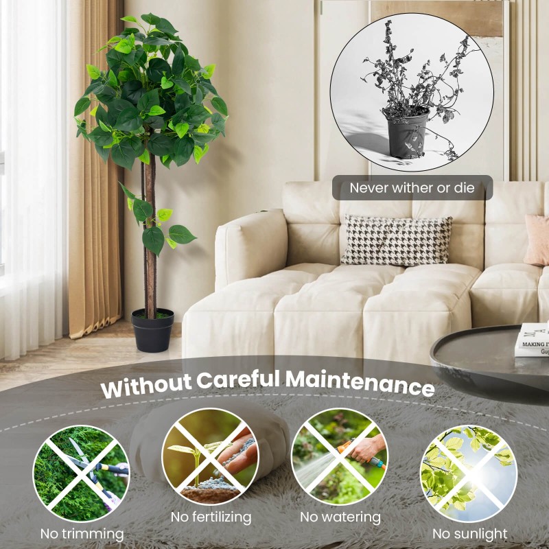 Keinotekoinen hortensiapuu vihreillä realistisilla lehdillä ruukussa