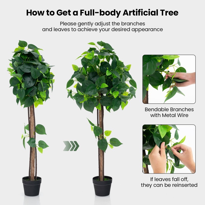 Keinotekoinen hortensiapuu vihreillä realistisilla lehdillä ruukussa