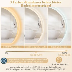 Puolipyöreä kylpyhuoneen peili LED-valaistuksella ja huurteenestolla