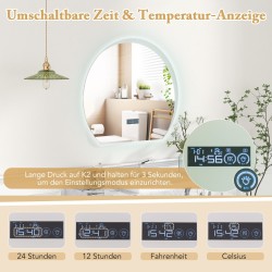 Puolipyöreä kylpyhuoneen peili LED-valaistuksella ja huurteenestolla