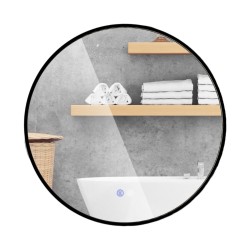 Pyöreä hopeinen seinäpeili säädettävällä valaistuksella ja huurteenestolla