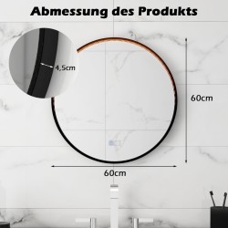 Pyöreä hopeinen seinäpeili säädettävällä valaistuksella ja huurteenestolla