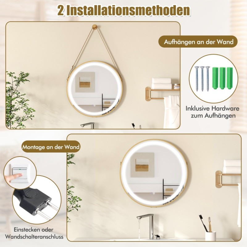 Hopeapeili kylpyhuoneeseen, säädettävä LED-valaistus ja huurteenpoisto