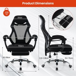 Säädettävä ergonominen musta verkkotoimistotuoli jalkatuella