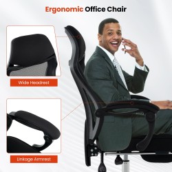 Säädettävä ergonominen musta verkkotoimistotuoli jalkatuella