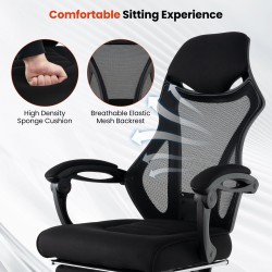 Säädettävä ergonominen musta verkkotoimistotuoli jalkatuella