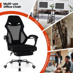 Säädettävä ergonominen musta verkkotoimistotuoli jalkatuella