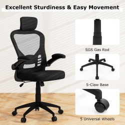 Ergonominen musta verkkotoimistotuoli säädettävällä niskatuella