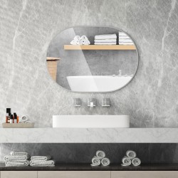 Soikea kylpyhuoneen peili sirpaloitumattomalla kalvolla ja ruuveilla