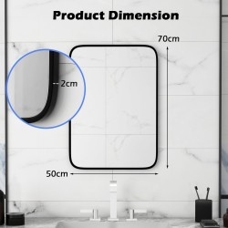Musta suorakulmainen kylpyhuonepeili särkymättömällä kalvolla