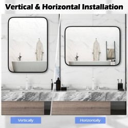 Musta suorakulmainen kylpyhuonepeili särkymättömällä kalvolla