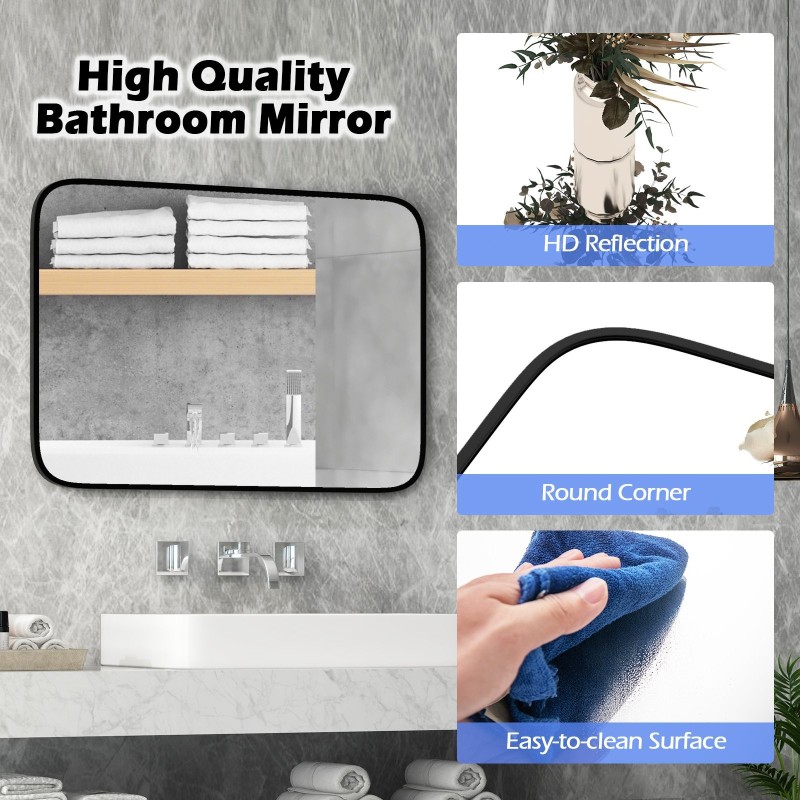 Musta suorakulmainen kylpyhuonepeili särkymättömällä kalvolla