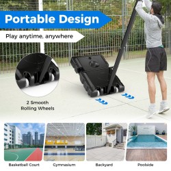 Säädettävä koripallokori iskunkestävällä taustalevyllä ja painolaukulla