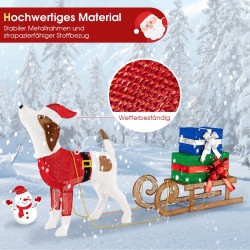 Joulukoira ja reki LED-valoilla, säänkestävä koriste