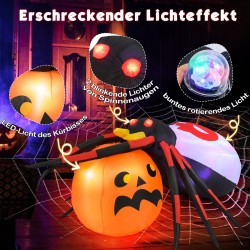 Ilmatäytteinen halloween hämähäkki kurpitsalla ja LED-valoilla
