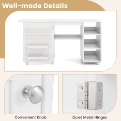 Taitettava ompelupöytä säilytyshyllyillä ja lukittavilla pyörillä