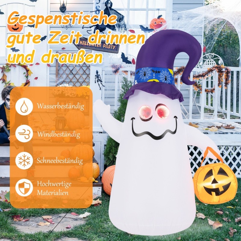 Puhallettava valkoinen Halloween-kummitus LED-valoilla ja kurpitsalla