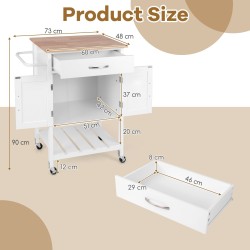 Valkoinen rullattava keittiösaareke laatikolla ja kaapilla