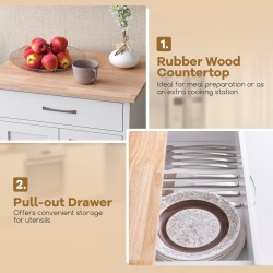 Valkoinen rullattava keittiösaareke laatikolla ja kaapilla