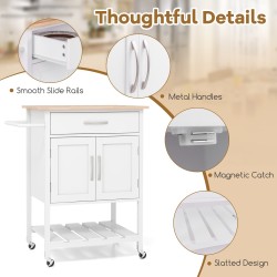 Valkoinen rullattava keittiösaareke laatikolla ja kaapilla