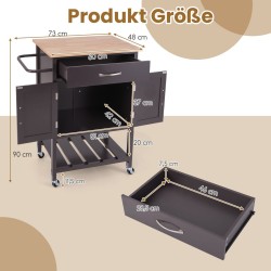 Keittiövaunu pyörillä ja laatikolla, ruskea