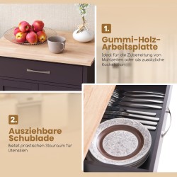 Keittiövaunu pyörillä ja laatikolla, ruskea